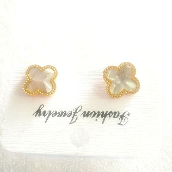 

beautiful women style white black four leaf clover stud stainless steel earring, Golden;silver