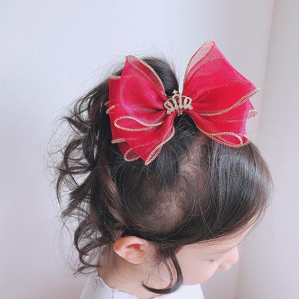 

hair accessories fairy gold trim mesh girls clips rhinestone crown on bows birthday party dance hairpin barrettes kid, Slivery;white