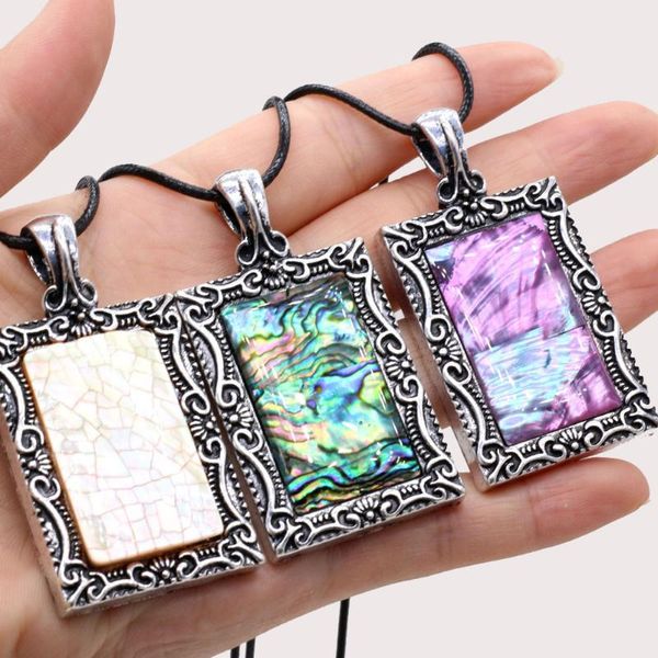 

pendant necklaces natural shell necklace rectangle zinc alloy lace abalone for making diy jewerly gift 30x60mm, Silver