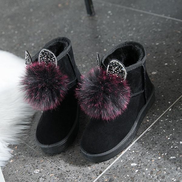 

boots black plus velvet 2021 two-color wool ball women's cotton shoes fashion snow in the tube to keep warm
