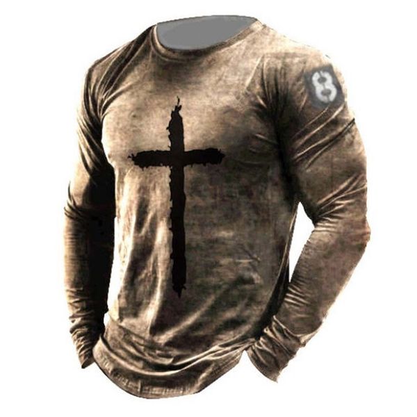 

autumn casual long sleeve t-shirts men's fashion pattern printing tee men vintage slim o-neck pullover streetwear 220312, White;black