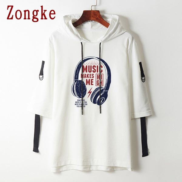 

half sleeve pullover hoodie clothing streetwear sweatshirt men man hoodies hip hop clothes 3xl spring kg-339, Black