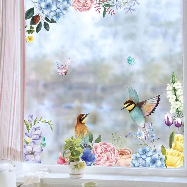 

wall stickers ink flower and bird glass home interior decoration pvc removable