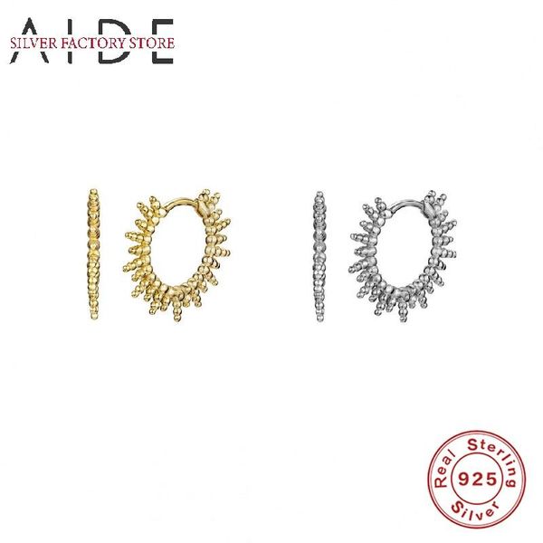 

sterling silver sun circle hoop earrings for women simple geometric beads strand earings fine jewelry boucle d'oreille & huggie, Golden;silver