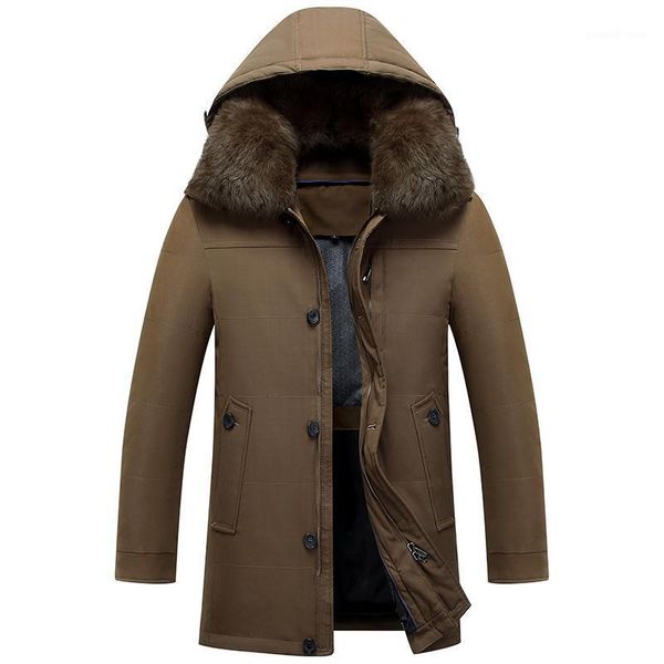 Homens para baixo parkas rússia casaco de inverno jaqueta branco pato grosso peles quentes colarinho destacável chapéu homens overcoat