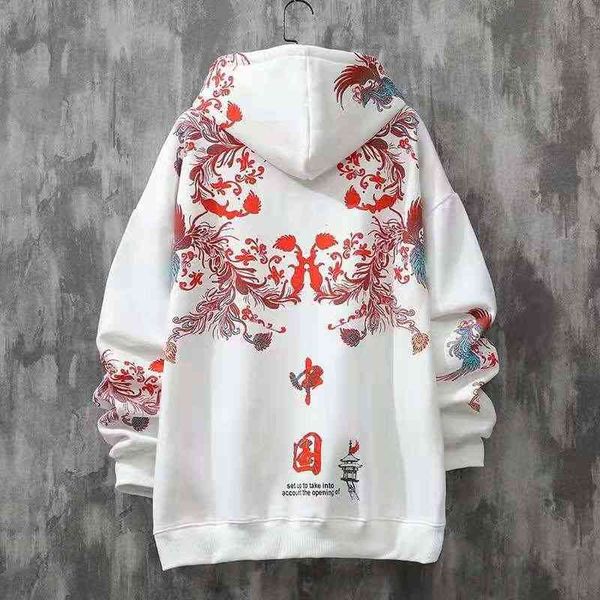

qiuchao brand guochao chine style phoenix printed hoodie ethnic dign sense minority men's coat, Black