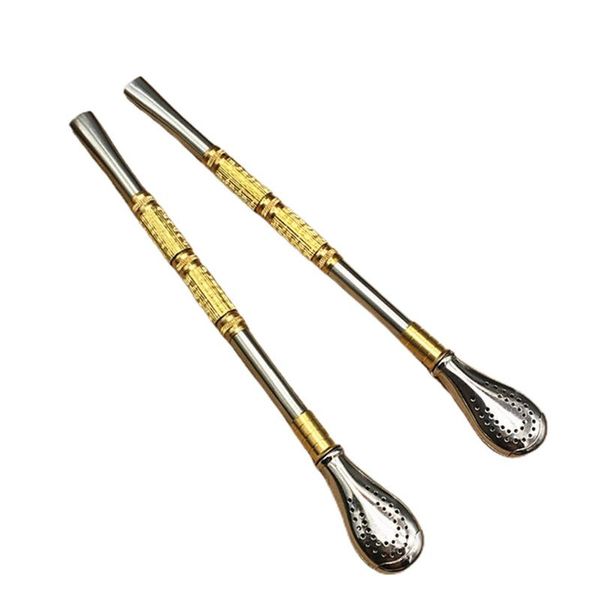 

spoons 304 stainless steel straw spoon gold-plated creative dual purpose colander stirring coffee long handle tea