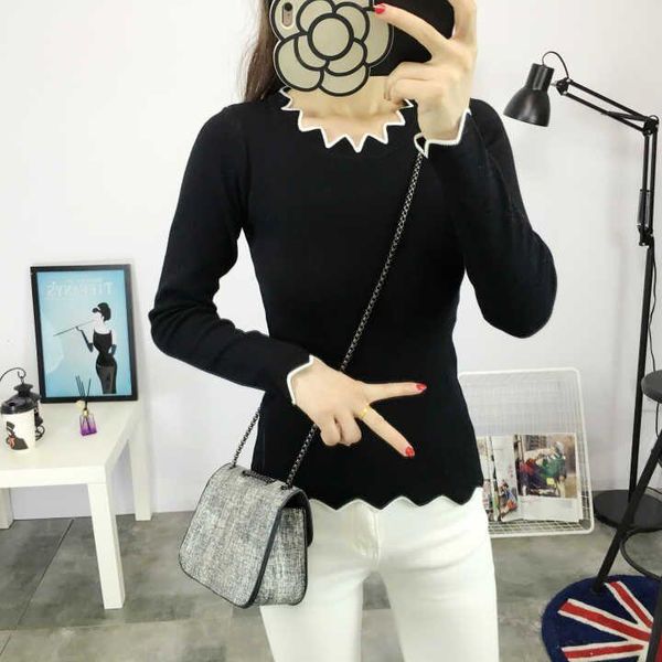 

women's sweaters sweater casual women irregular neck black and white patchwork female knit slim autumn winter womens vestiods lxj721, White;black
