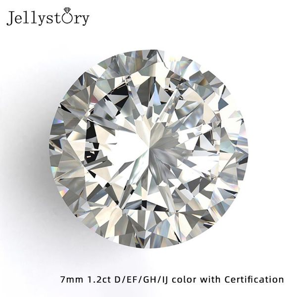 

jellystory round 7mm 1.2ct loose moissanites d ef gh ij color brilliant cut vvs wedding rings jewelry accessory with certificate cluster, Golden;silver