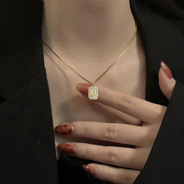 

pendant necklaces south korea m letter necklace light luxurious niche design simple versatile fashionable cold wind female clavicle chain, Silver