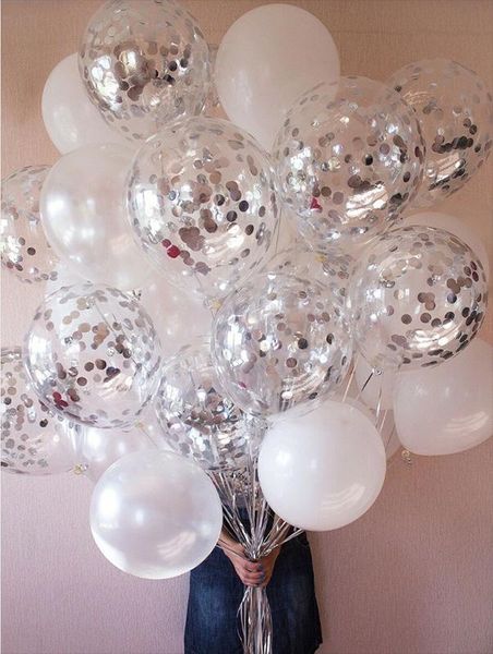 

party decoration 30pcs 12inch silver confetti balloon happy birthday wedding decor globos pearl white air helium balls baby shower supplies