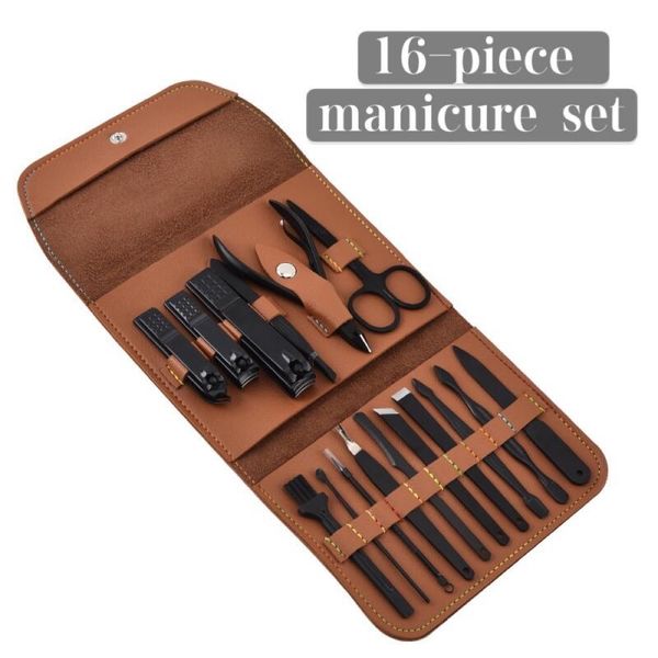 

nail art kits 16 pieces/set of stainless steel black clippers professional pedicure set toe trimming tool care