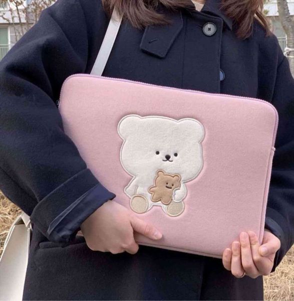 

cartoon 11 13 inch handbag cosmetic bag mac ipad case holder bear tablet korea soft travel business girls storage clutch