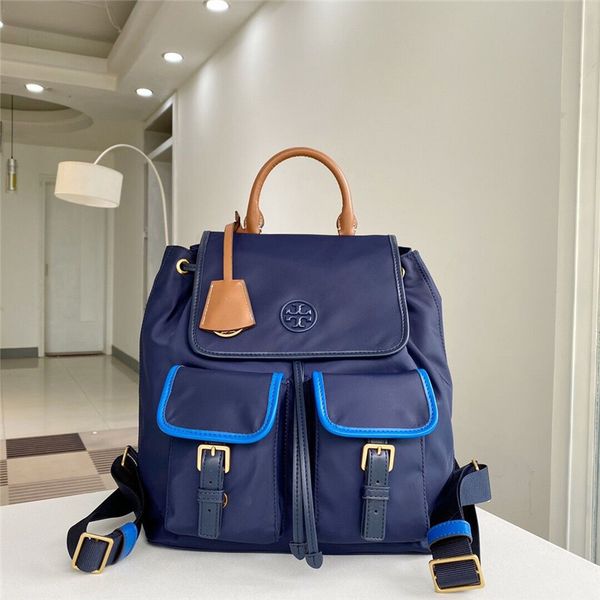 

purses spring summer new men's and women's nylon waterproof fabric with leather backpack college leisure schoolbag