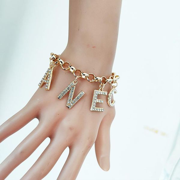 

brand letter bracelets charms statement jewelry women chain gold color for pulseras mujer bracelet link,, Black