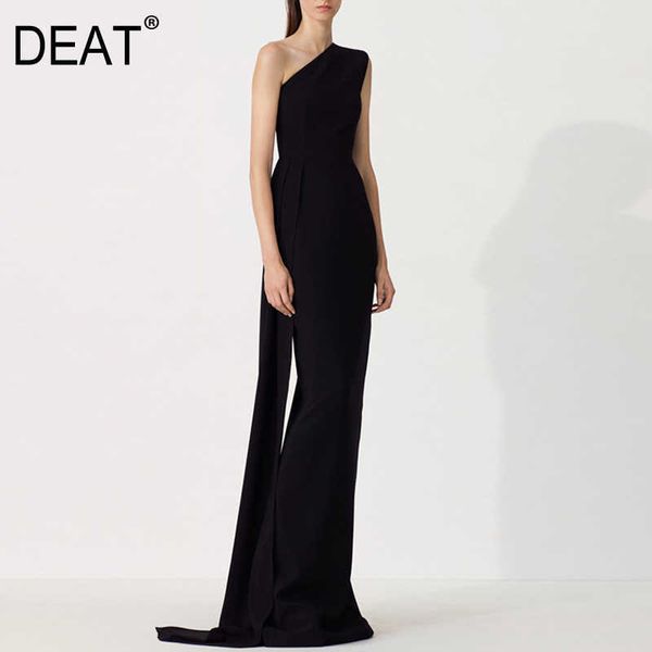 

[deat] summer fashion black sleeveless floor-length one shoulder irregular collar dress 13c146 210527, Black;gray