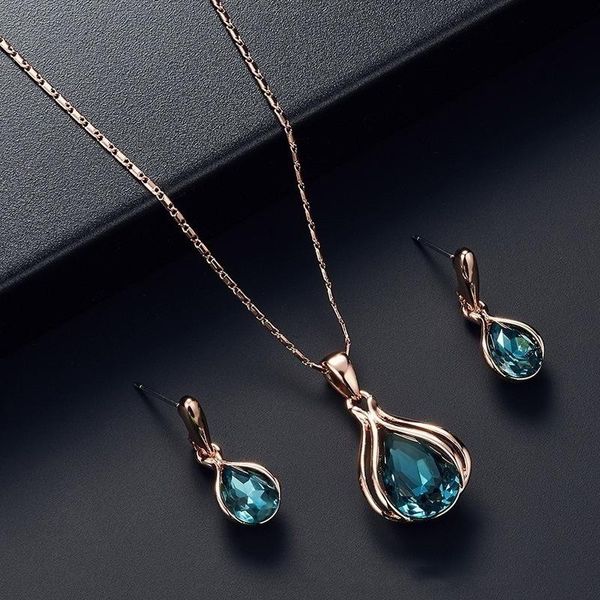 

earrings & necklace wish fashion women's blue green drop-shaped set ornament jewelry, Silver