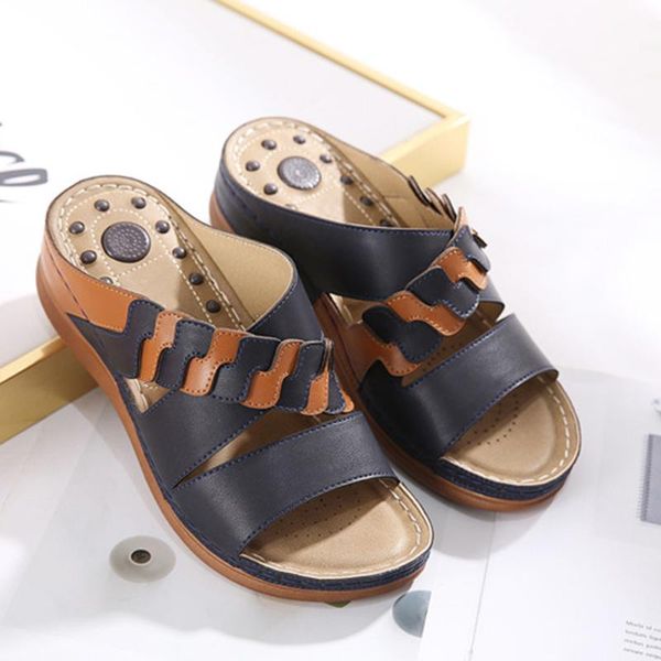 

sandals women open toe breathable anti-slip beach slope heel stitching slipper loafers casual comfort soft sole travel shoes, Black