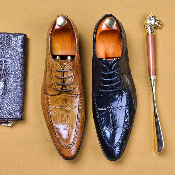 

Lacing Genuine Leather Formal Italian Design Shoes For Men Wedding Brogue British Oxford Dress Shoe Black Pointed Toe Men Shoe