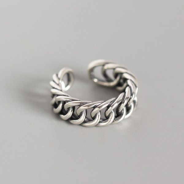 

cluster rings vintage 925 sterling silver retor design heavy duty 6.8mm wide cuban link eternity band open twisted curb chain ring, Golden;silver