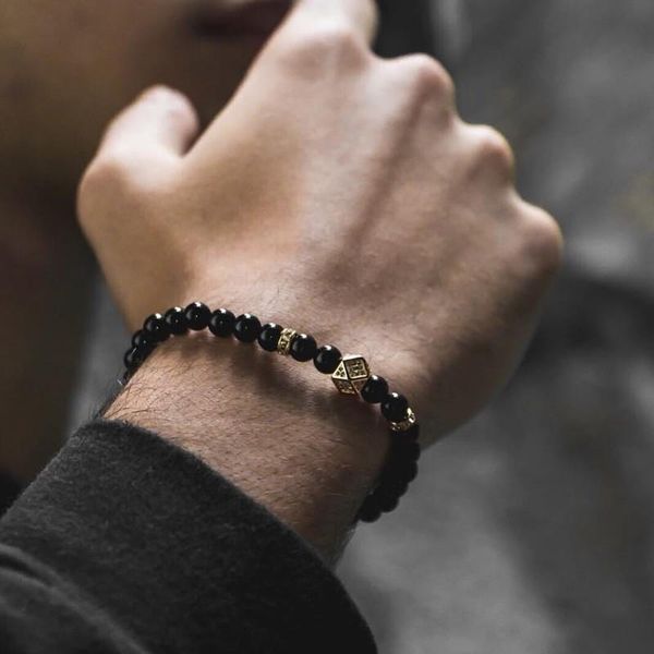 

charm bracelets lingxiu2021 fashion men bracelet geometry 6mm stone beaded cube jewelry accessories party gift, Golden;silver
