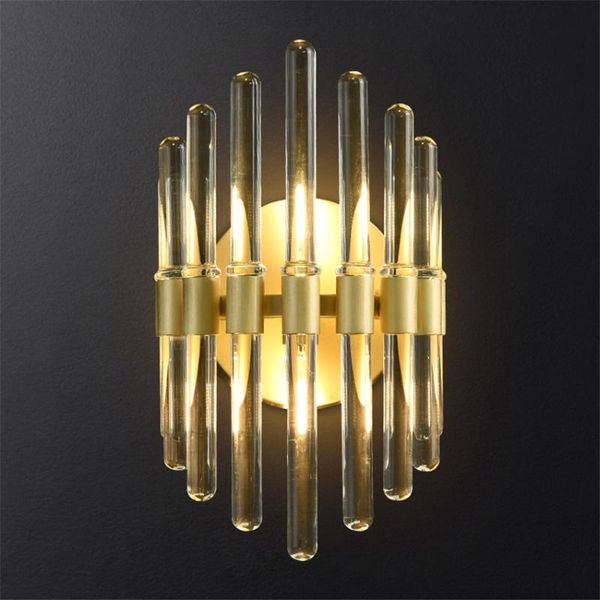 

post-modern luxury crystal copper wall lamps american glass stick luster sconces lights living room bedroom deco lighting lamp