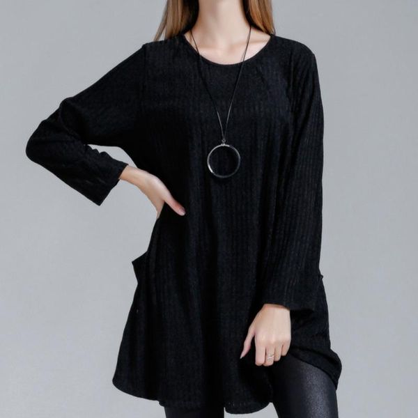 

women's sweaters lanmrem 2021 autumn casual fashion temperament women loose plus solid color round neck pullover long sweater tc415, White;black