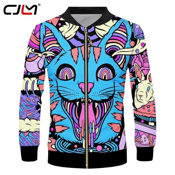 

men's jackets cjlm spring man casual harajuku big size 6xl 3d printed personality punk pattern colorful blue cat zip jacket, Black;brown
