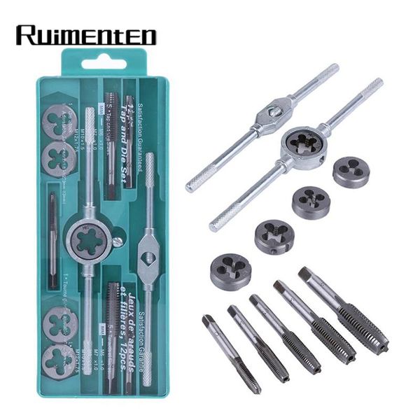 

hand tools 10 or 20pcs tap drill die set m3-m12 screw thread metric taps wrench dies diy kit threading alloy metal