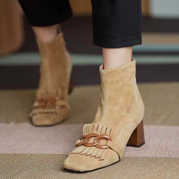 

boots spring women ankle boots of the kid suede shoes woman toe square side zipper female office thick bkqp, Black