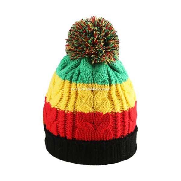 

beanies winter braided knit pompom beanie rainbow stripes cable crochet warm stretchy hip hop jamaican skullies hat dropship