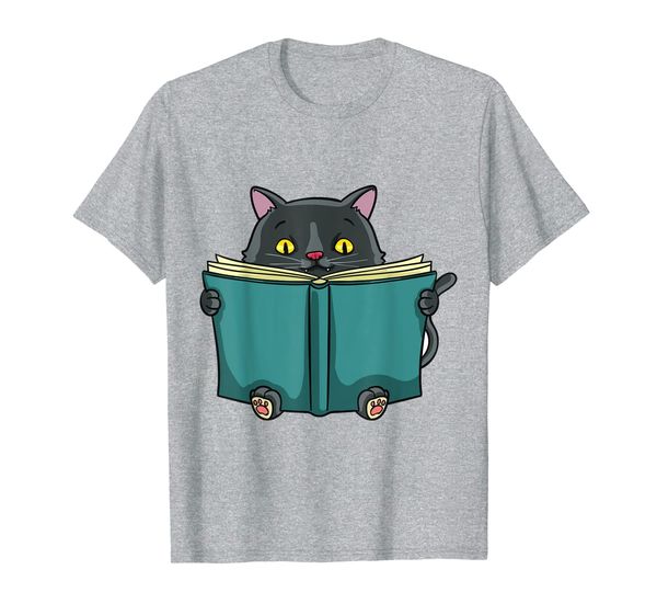 

cat read book shirt reading kitty funny and cute tee, White;black
