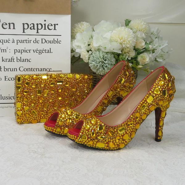 

gold party dress shoes peep toe women crystal wedding with bag golden sandals pumps high heels ladies open hand, Black