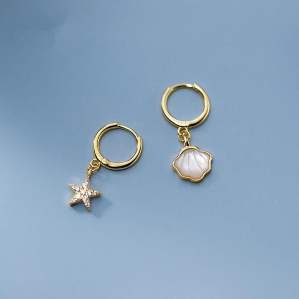 

stud 925 sterling silver asymmetry starfish shell piercing earring for women girls wedding jewelry pendientes eh1802, Golden;silver