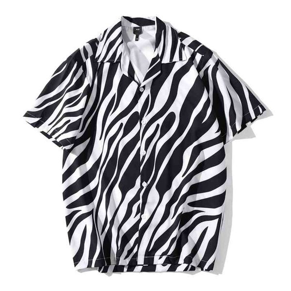 

streetwear men hip hop black white zebra short sleeve shirts summer beach full print women harajuku fashion clothes 210809, White;black