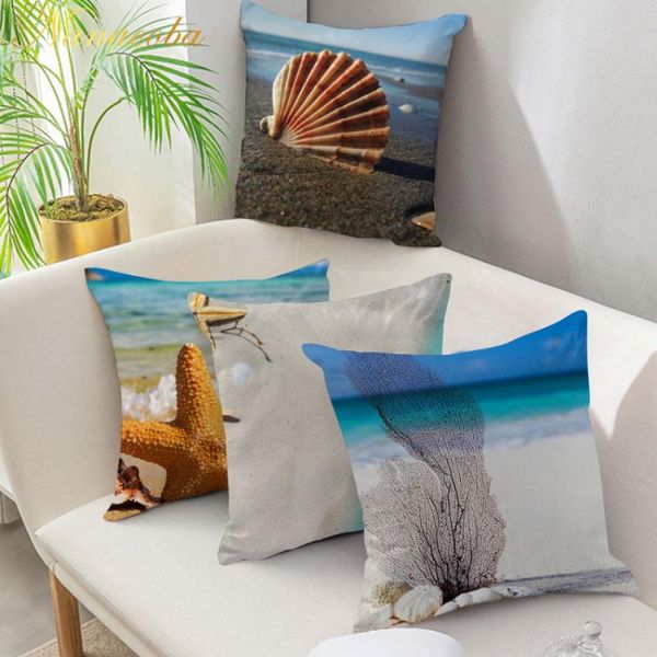 

cushion/decorative pillow fuwatacchi ocean series decorative cushion cover sea beach starfish conch shell printed pillows for home decor sof