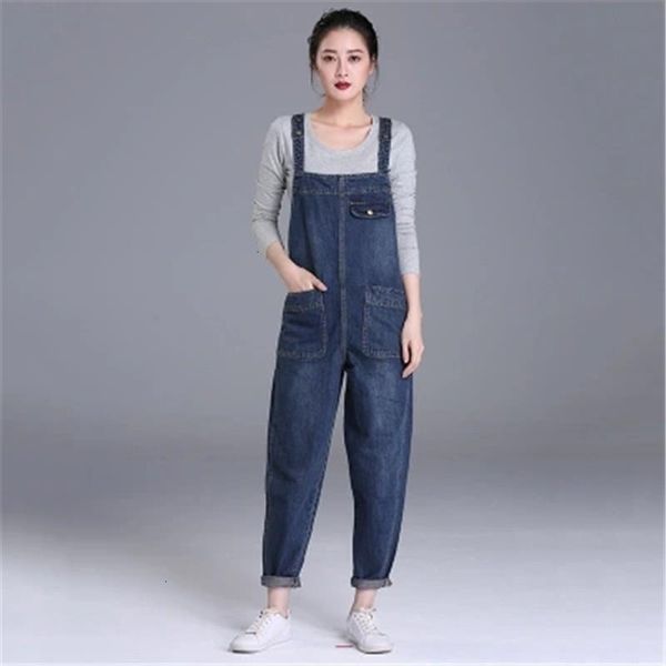 

women's jumpsuits & rompers plus size 6xl korea style loose denim jumpsuit womens spring summer strap pocket overalls long pants jeans, Black;white