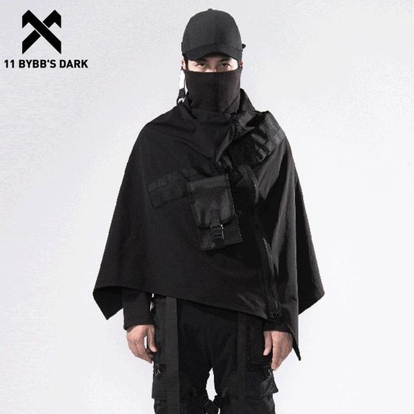 

11 bybb's dark hip hop techwear funeral et streetwear zipper outdoor windproof shawl 2021 loose cardigan windbreaker cloak, Black;brown