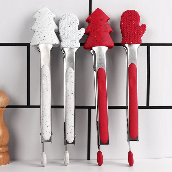 Pinza per alimenti in silicone Utensili da cucina in acciaio inossidabile Morsetto per clip da cucina antiscivolo in silicone Utensile per insalata per barbecue Accessori da cucina per griglia