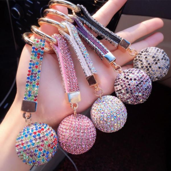 

keychains strass rhinestone leather strap crystal ball car keychain charm pendant key ring gifts for women, Silver