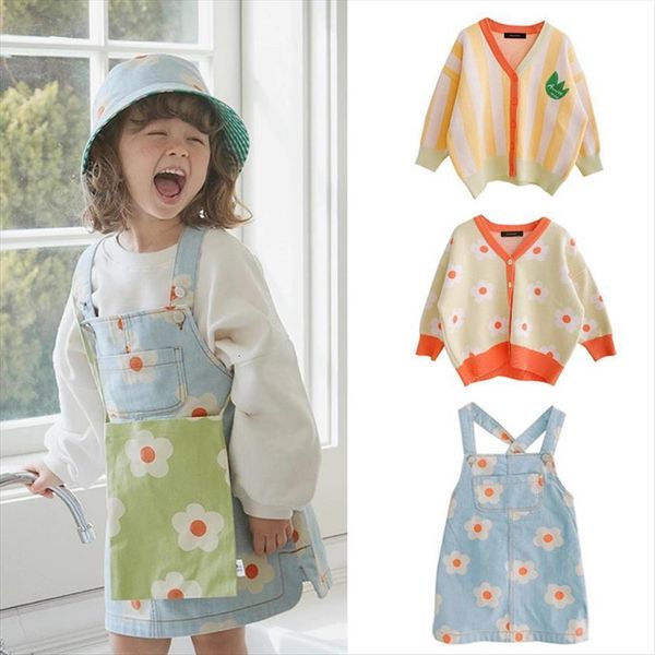 

spring summer rj korean brand baby girls sweater demin dress boys jeans clothes children caps overall jacket tees, White