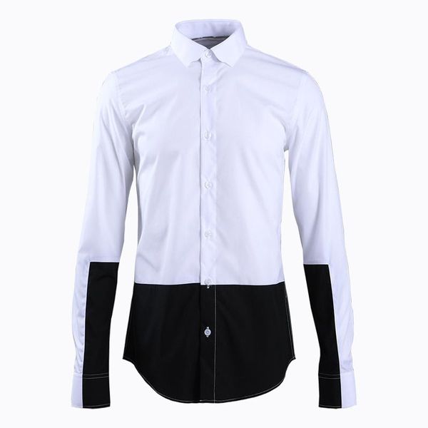 

brand designer men shirt long sleeve simple patchwork social shirts for business male chemise plus size camisas men's casual, White;black