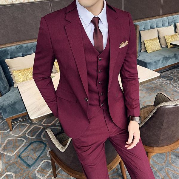 

men's suits & blazers (jacket+vest+pants) 2021 pure cotton business suits/male groom's wedding dress fashion tuxedo leisure, White;black