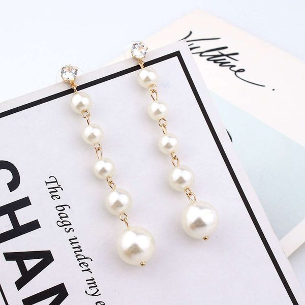 

long tassel pearl earrings simple temperament rhinestone