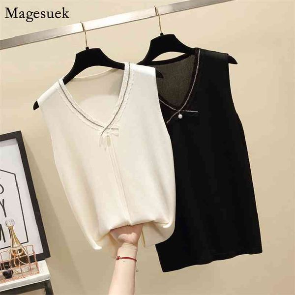 

v neck lace stitching knitted women corset office ladies solid tank plus size loose sleeveless summer 13597 210512, White