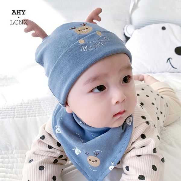 

caps & hats 2pcs born baby beanie bib set autumn winter babies hat for girls boys cotton infant cap scarf soft kids bonnet 0-1 years, Yellow