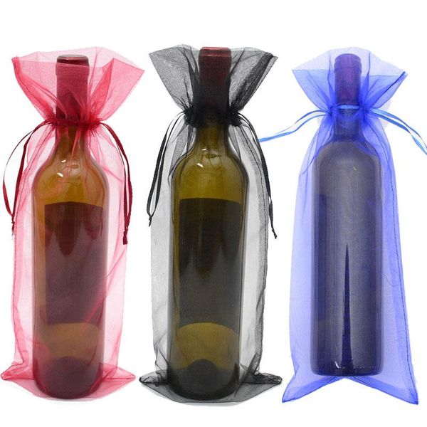 

jewelry pouches, bags 100pcs customize organza wine red bottle covers packaging bag drawstring wedding party decoration gift pouches, Pink;blue