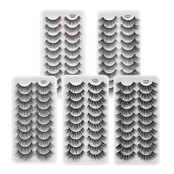 10Pairs 3D Vegan Mink Eyelashes Natural Espesso Eyelash Wispy Lashes Falso Faux Cils Maquiagem Extensão Lash Maquiagem