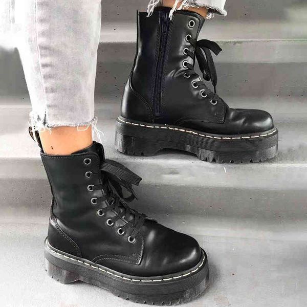 

boots winter boots of women genuine leather platform black hammers ankle thick heel the motorcycle high-heeled tkww