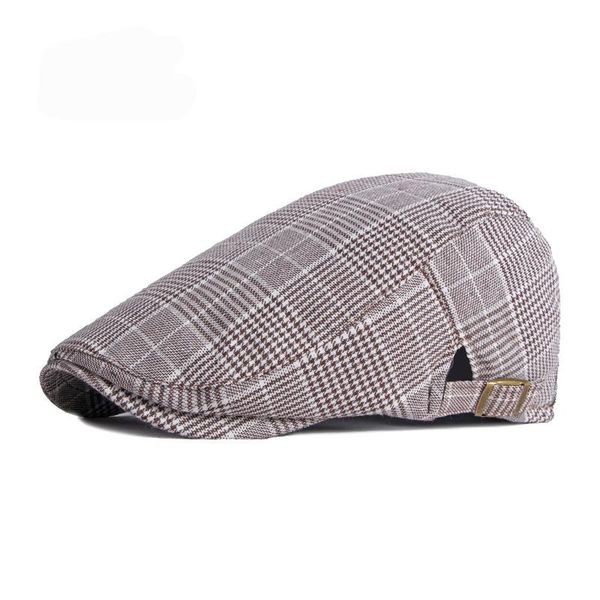 

berets qpalcr thin breathable beret hat men women plaid forward cap spring summer brown black flat peaked hats visor, Blue;gray